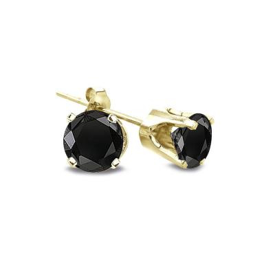 1/4 Ct Round Black Diamond 14K Yellow Gold Stud Earrings