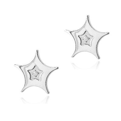 Stainless Steel CZ Star Stud Earrings