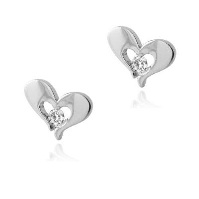 Stainless Steel CZ Open Floating Heart Stud Earrings