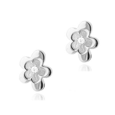 Stainless Steel CZ Flower Stud Earrings