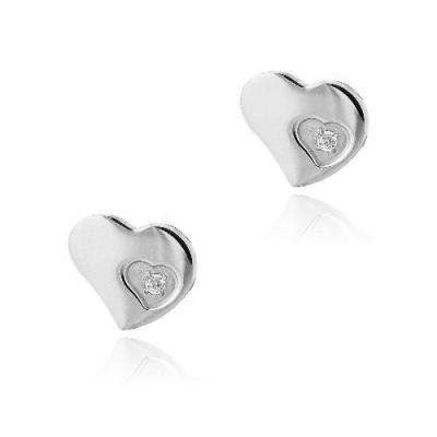 Stainless Steel CZ Floating Heart Stud Earrings