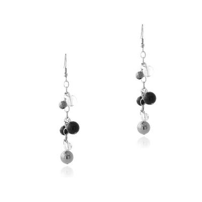 Stainless Steel Onyx & Hematite Cluster Dangle Earrings