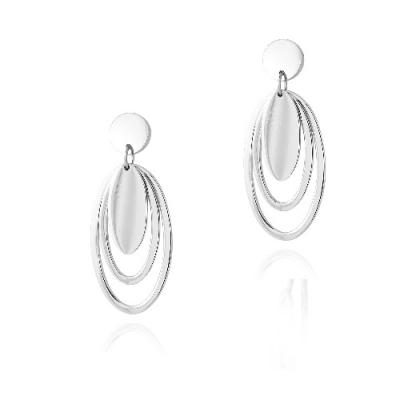 Stainless Steel Triple Oval Dangle Earrings
