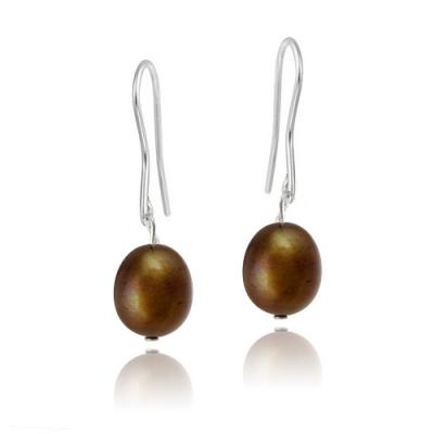 Stainless Steel Baroque Freshwater Cultured Champagne Pearl Dangle Earrings