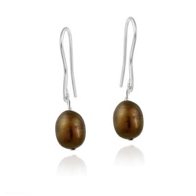 Stainless Steel Baroque Freshwater Cultured Chocolate Pearl Dangle Earrings
