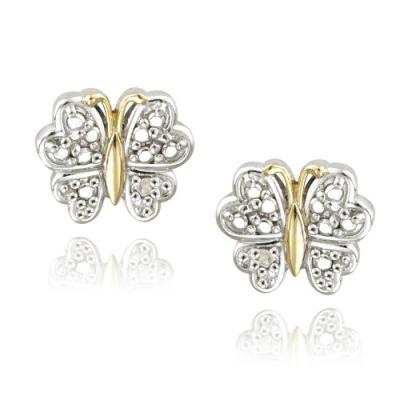 Sterling Silver Two-Tone Diamond Accent Butterfly Stud Earrings