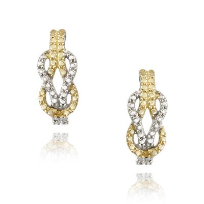 Sterling Silver Two-Tone Yellow Diamond Accent Love Knot Earring