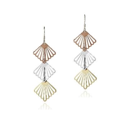 Sterling Silver Two-Tone Triple Seashell Dangle Earrings