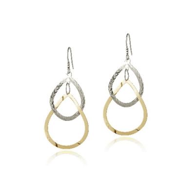 Sterling Silver Two-Tone Intertwining Teardrops Dangle Earrings