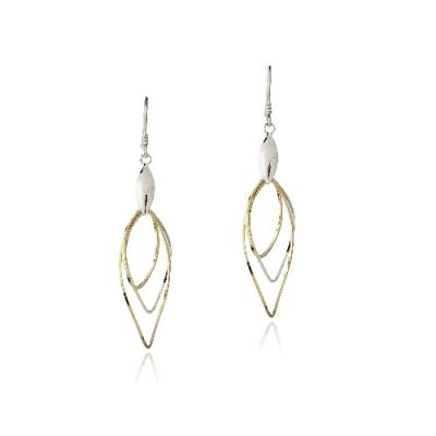 Sterling Silver Two Tone Three Marquise Twist Dangle Earrings