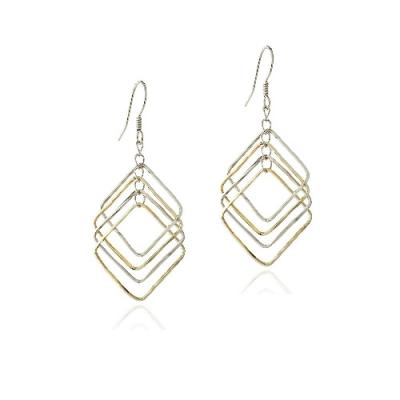 Sterling Silver Two Tone Geometric Square Dangle Earrings