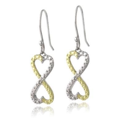 Sterling Silver Two Tone Diamond Accent Infinity Hearts Dangle Earrings