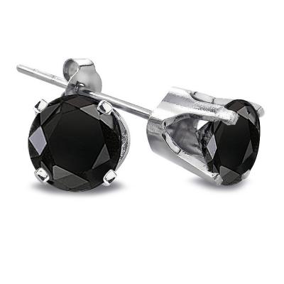 2 Ct Round Black Diamond 14K White Gold Stud Earrings