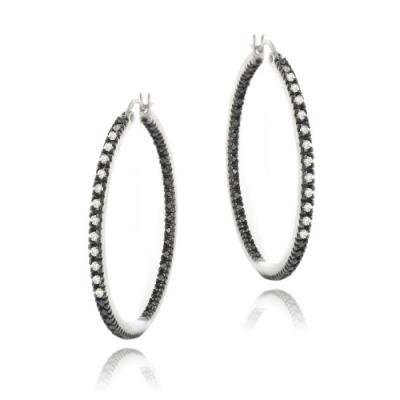 Sterling Silver 1/2ct Diamond 35mm Inside-Out Hoop Earrings