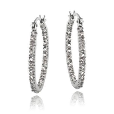 Sterling Silver Inside Out Created White Sapphire 22mm Oval Hoop Earrings