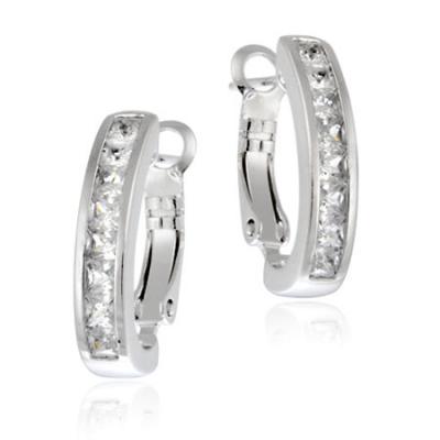 Sterling Silver CZ Princess-Cut Half Hoop Earrings