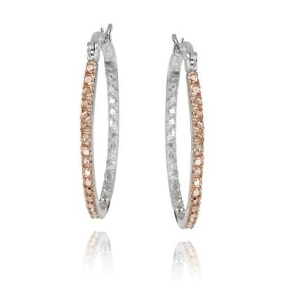 Sterling Silver Champagne Diamond Accent 33mm Oval Hoop Earrings
