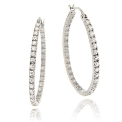 Sterling Silver 2ct White Topaz 33mm Oval Hoop Earrings