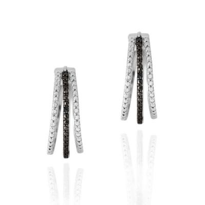 Sterling Silver Black Diamond Accent Split Hoop Earrings