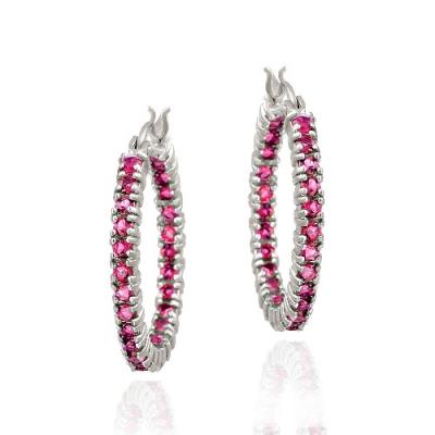 Sterling Silver 1.65ct Created Ruby Inside-Out Hoop Earrings