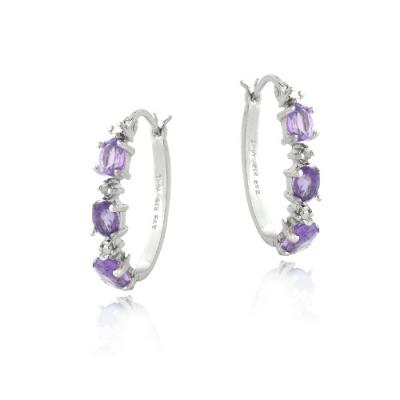 Sterling Silver Amethyst & Diamond Accent  Oval Hoop Earrings