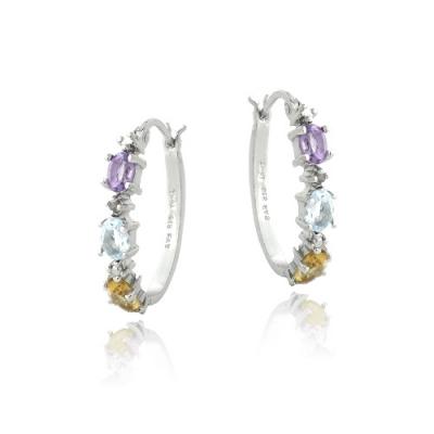 Sterling Silver Amethst, Blue Topaz, Citrine & Diamond Accent  Oval Hoop Earrings