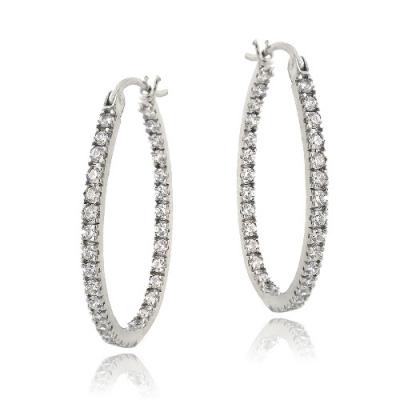 Zirconia Ice Sterling Silver 25mm Oval Hoop Earrings, Made with Swarovski Zirconia