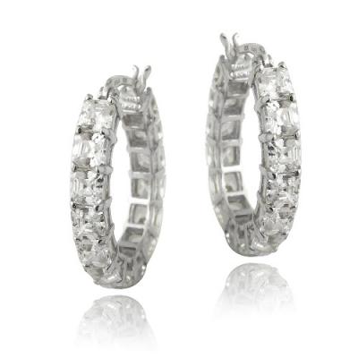 Sterling Silver 10ct Asscher Cut CZ Oval Hoop Earrings