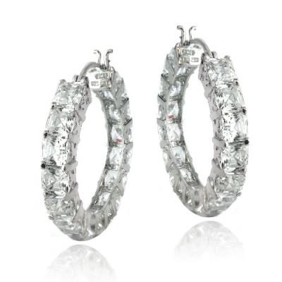 Sterling Silver 12ct Asscher Cut CZ Hoop Earrings