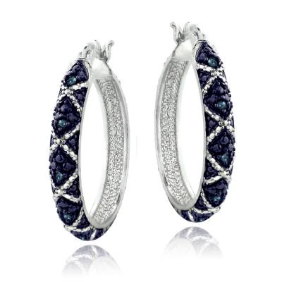 Sterling Silver 1/10ct Blue Diamond Criss-Cross Hoop Earrings