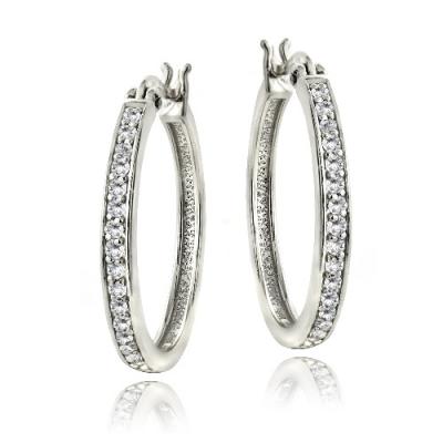 Sterling Silver 1ct White Topaz 25mm Round Hoop Earrings
