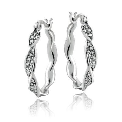 Sterling Silver Diamond Accent Twist Hoop Earrings