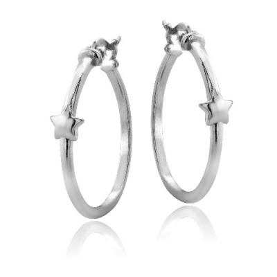 Sterling Silver Star Polished Hoop Earrings