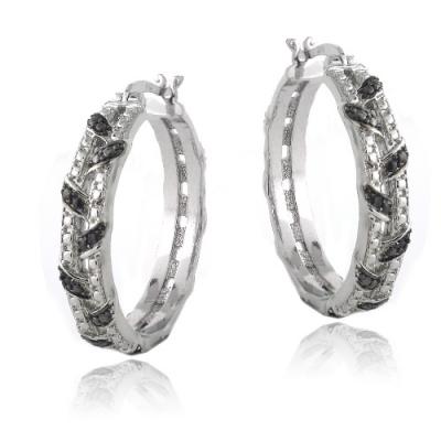 Black Diamond Accent Weave Hoop Earrings