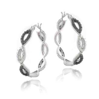1/5ct Black Diamond Black & White Marquise Hoop Earrings