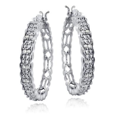 Silver Tone 1/4ct Diamond 28mm Round Hoop Earrings