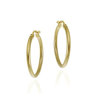 18K Gold over Sterling Silver 25mm Diamond-Cut Hoop Earrings