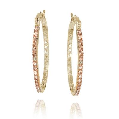 18K Gold over Sterling Silver Champagne Diamond Accent 33mm Oval Hoop Earrings