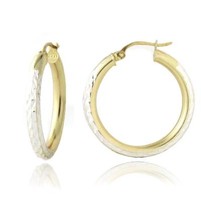 18K Gold over Sterling Silver Two-Tone 35mm Diamond-Cut Hoop Earrings
