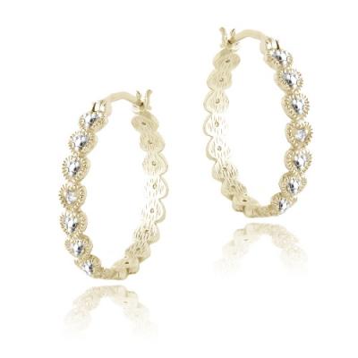 18K Gold over Sterling Silver Diamond Accent 25mm Hearts Hoop Earrings