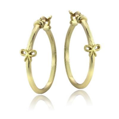 Gold Tone over Sterling Silver Bow Polished Hoop Earrings