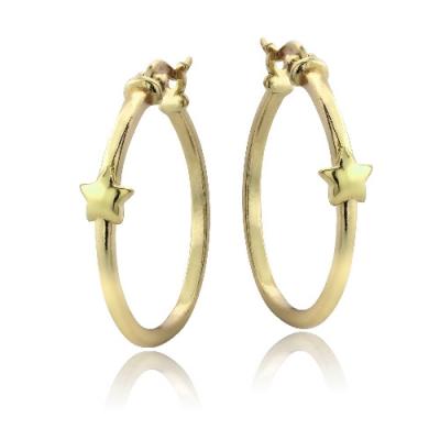 Gold Tone over Sterling Silver Star Polished Hoop Earrings