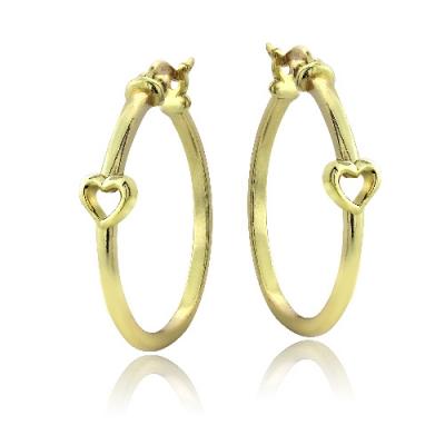 Gold Tone over Sterling Silver Heart Polished Hoop Earrings