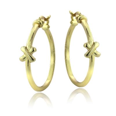 Gold Tone over Sterling Silver X Polished Hoop Earrings