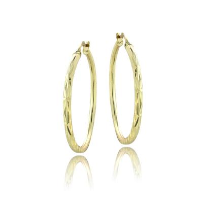 Gold Tone over Sterling Silver Diamond Cut Polished 30mm Hoop Earrings