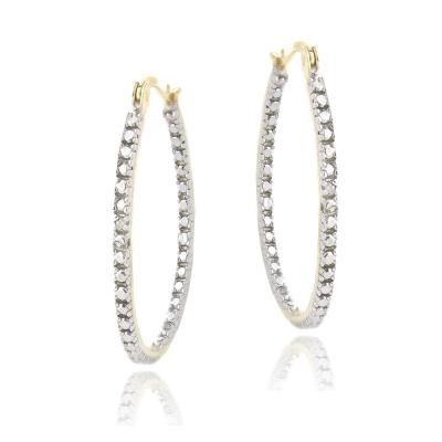 18K Gold Plated Diamond Accent 33mm Hoop Earrings
