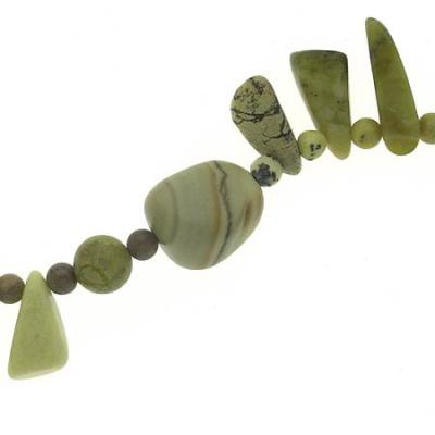 Genuine Jade, Jasper, and Yellow Turquoise stone Chip Bead Long Layered Necklace 48'