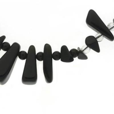 Genuine Onyx, Crystal stone Chip Bead Long Layered Necklace 48'