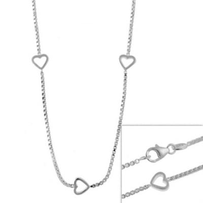 Sterling Silver 1mm Italian Box Chain Necklace w/ Heart Stations