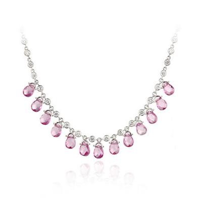 Sterling Silver CZ Necklace w/ Dark Pink CZ Briolette Teardrops
